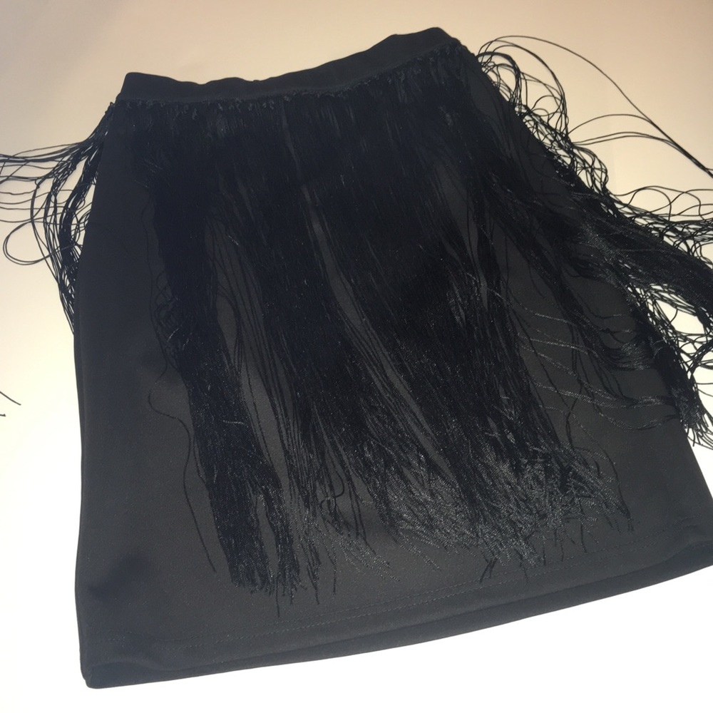 Melissa Paige black fringe skirt